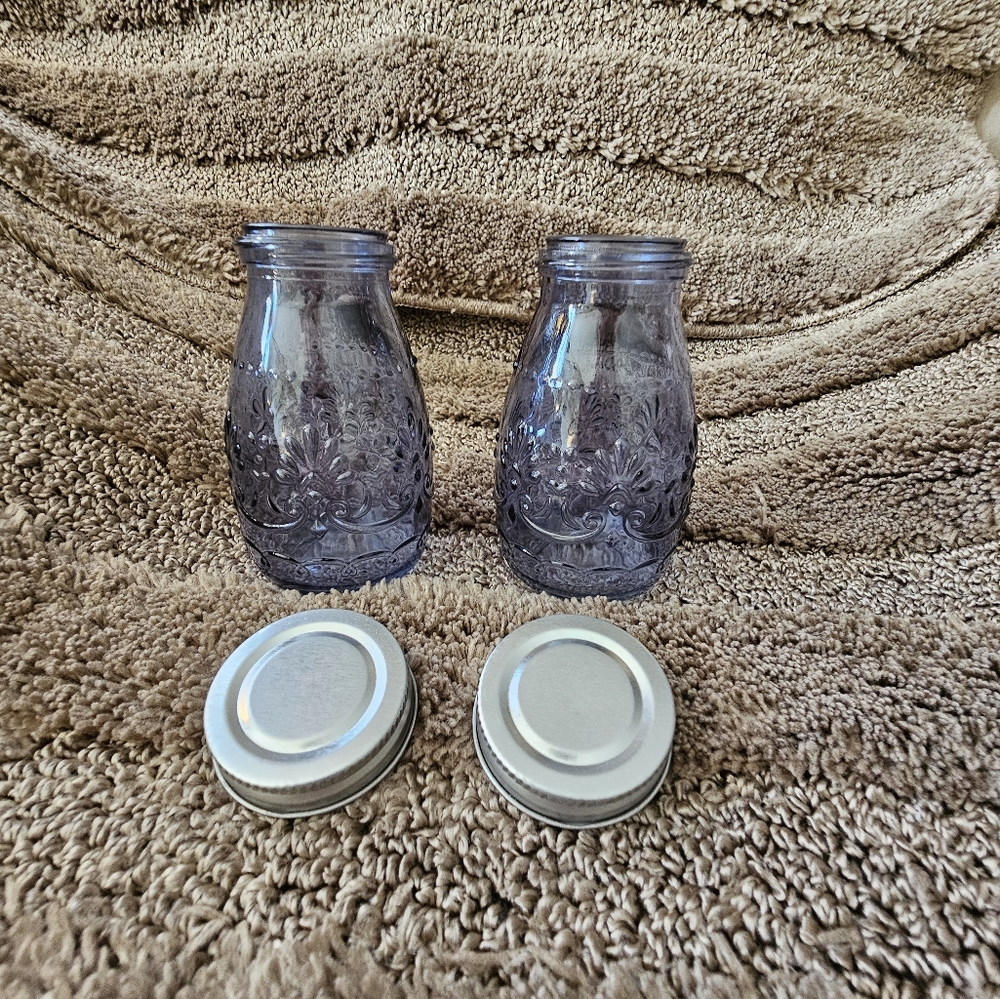 Beautiful Blue Etched Glass Containers